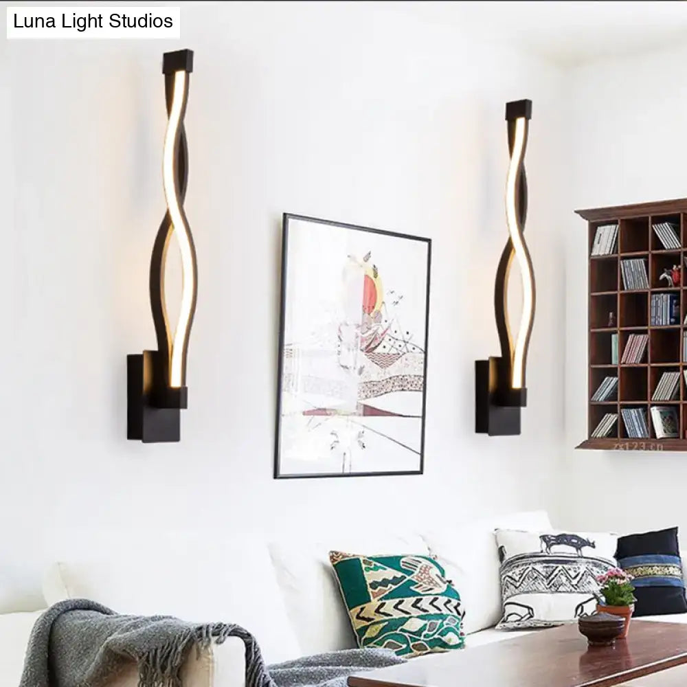 Modern black wall light sconce with sleek twisted led light strips for living room 110v-120v wall light