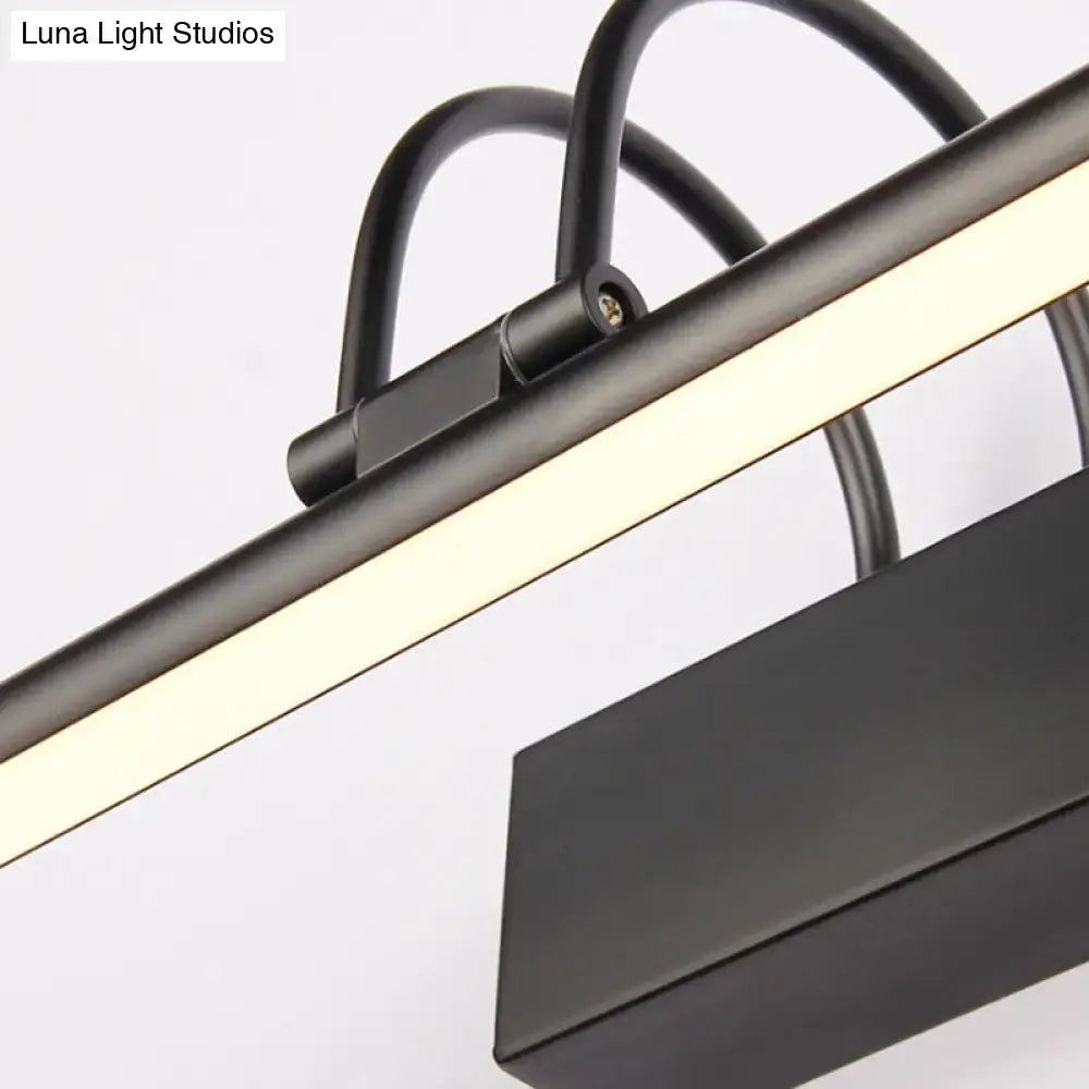 Modern black matte led vanity lighting with curved metal arms and white warm light for bathroom bar use