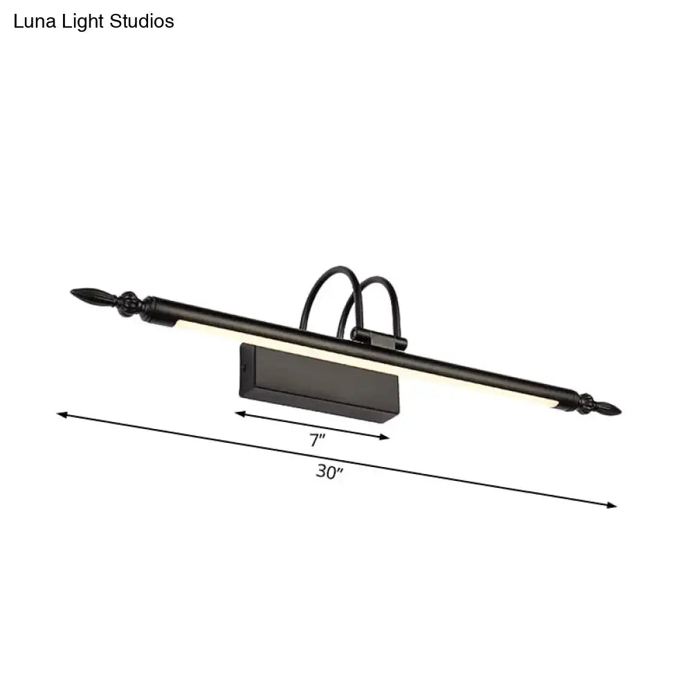 Modern black wrought iron wall-mounted vanity lighting with white warm light and decorative finials for bathroom bar use