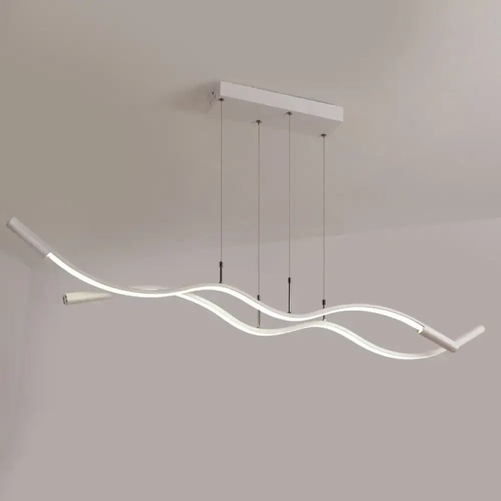 Modern white wave shaped aluminum pendant lamp with sleek wave design for minimalist dining room island lighting