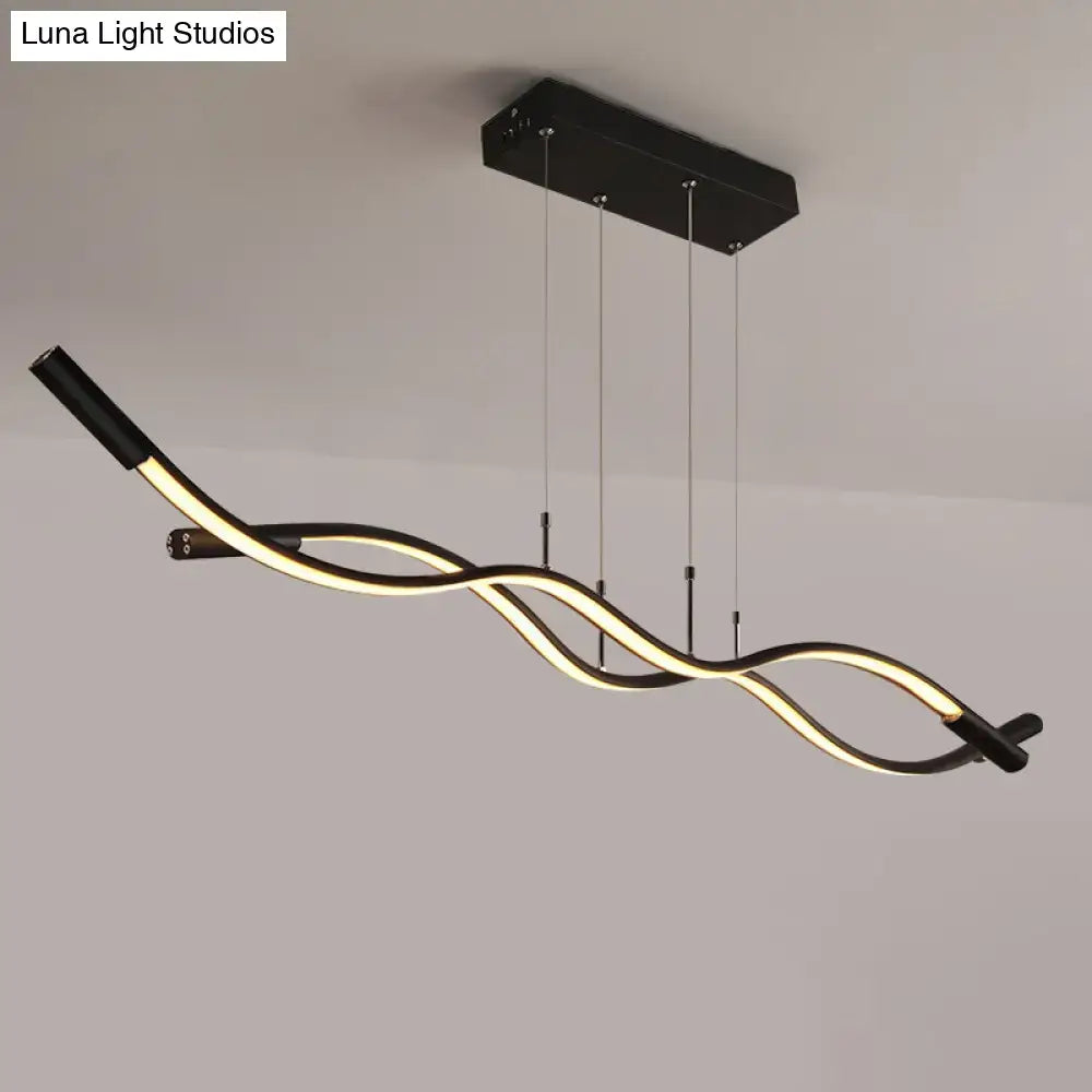Modern black and gold wave shaped aluminum pendant lamp with sleek twisting design for dining room lighting