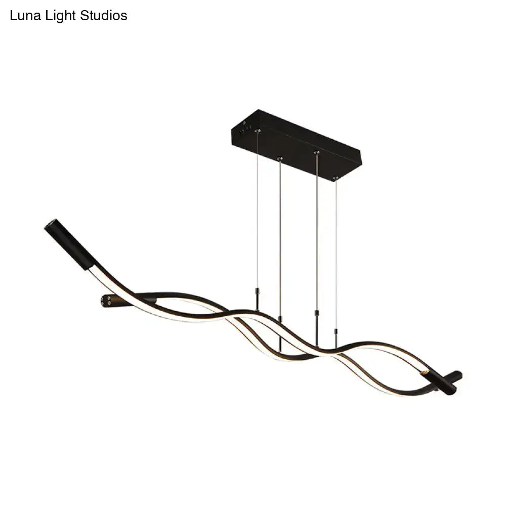 Modern black wave shaped aluminum pendant lamp with sleek led strips and rectangular mount for dining room lighting