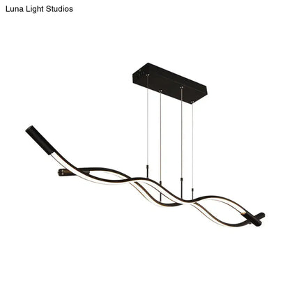Modern black wave shaped aluminum pendant lamp with sleek led strips and rectangular mount for dining room lighting