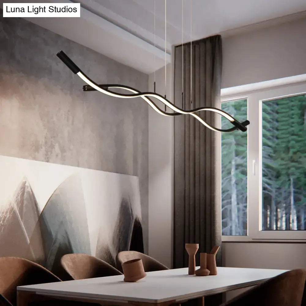 Modern black and white wave shaped aluminum pendant lamp by decorbites for minimalistic dining room island lighting