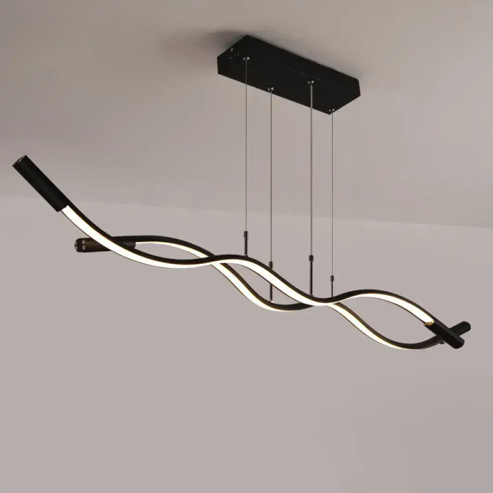 Modern black and white wave shaped aluminum pendant lamp with a twisted design for dining room island lighting