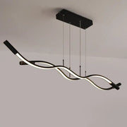 Modern black and white wave shaped aluminum pendant lamp with a twisted design for dining room island lighting