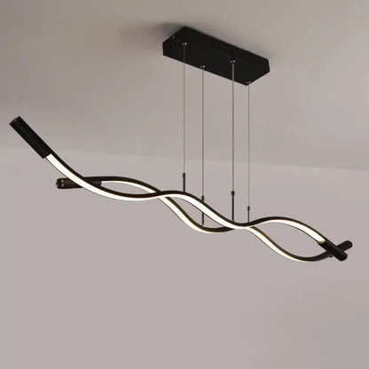 Modern black and white wave shaped aluminum pendant lamp with a twisted design for dining room island lighting