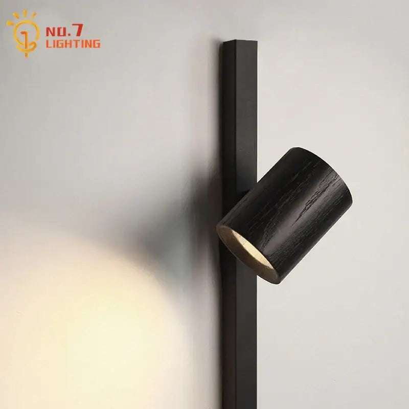 Modern black white wooden wall lamp with wood-grain finish and adjustable spotlight for living room decorbites black white