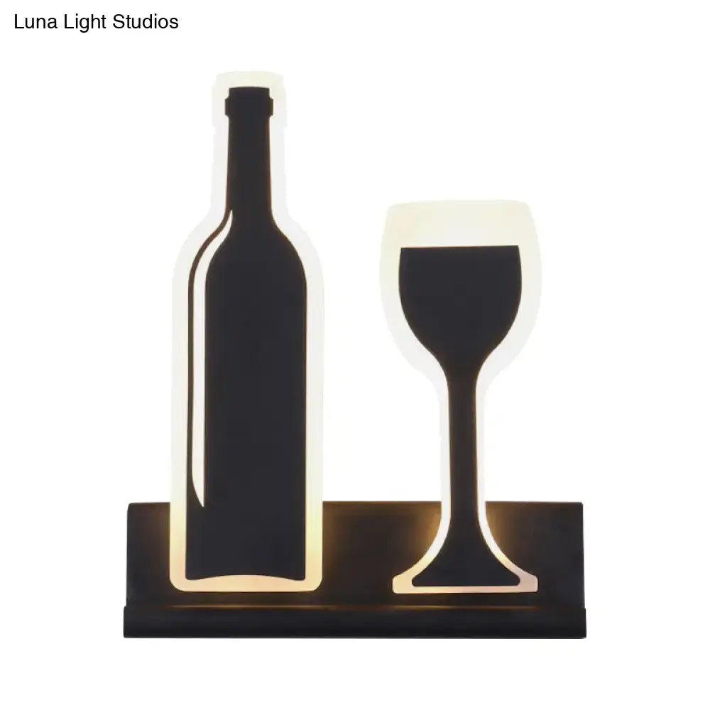 Modern black wine sconce light with led fixture height glowing warm edges for dining room wall decor chrome accents