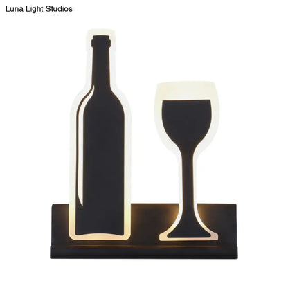 Modern black wine sconce light with led fixture height glowing warm edges for dining room wall decor chrome accents