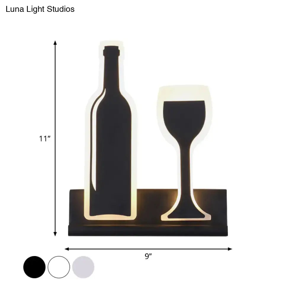 Modern black wine sconce light with LED illumination featuring sleek chrome fixture height for dining room wall decor