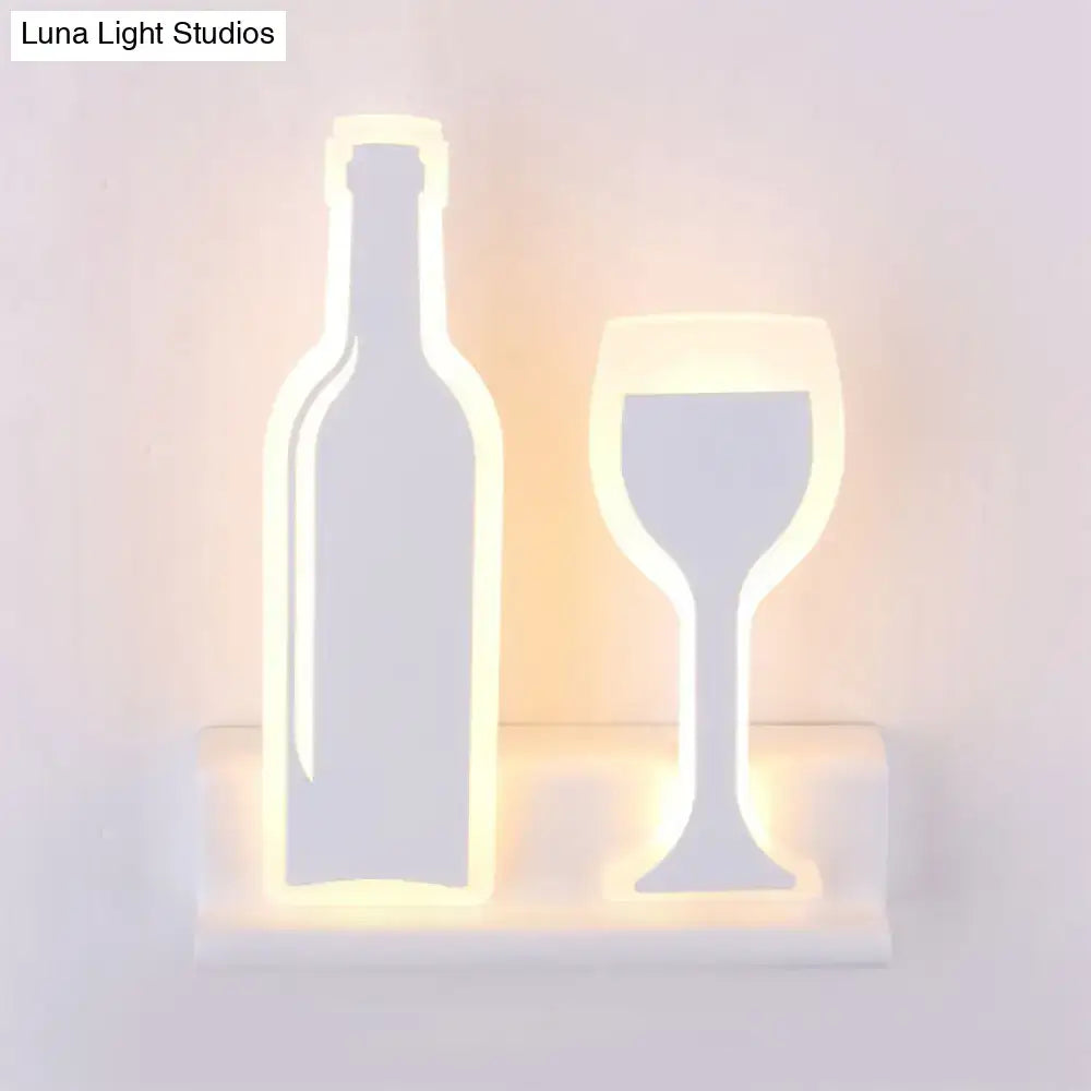 Modern black white chrome wine sconce light shaped like a bottle and glass with warm LED edges fixture height suitable for dining room