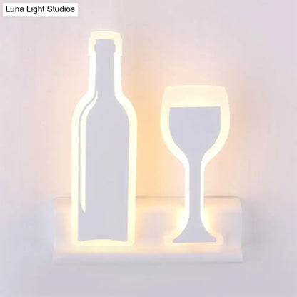 Modern black white chrome wine sconce light shaped like a bottle and glass with warm LED edges fixture height suitable for dining room