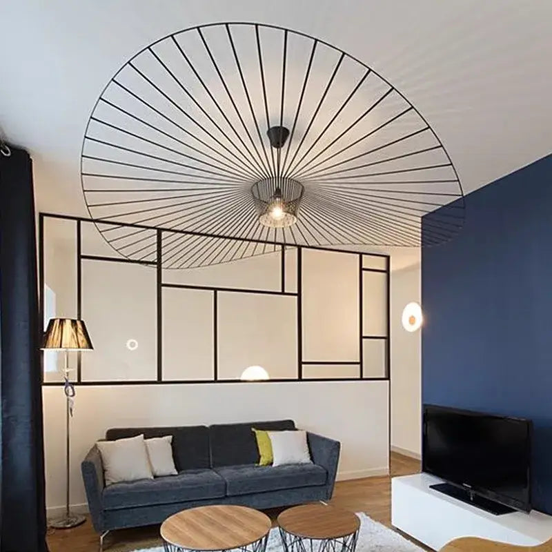 Modern black metal fan-shaped decorbites designer pendant ceiling light with central bulb for living room chandelier decor