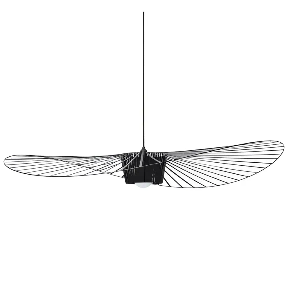 Modern black wing designer pendant ceiling chandelier with sleek fan-like design and thin radial spokes by decorbites designer pendant