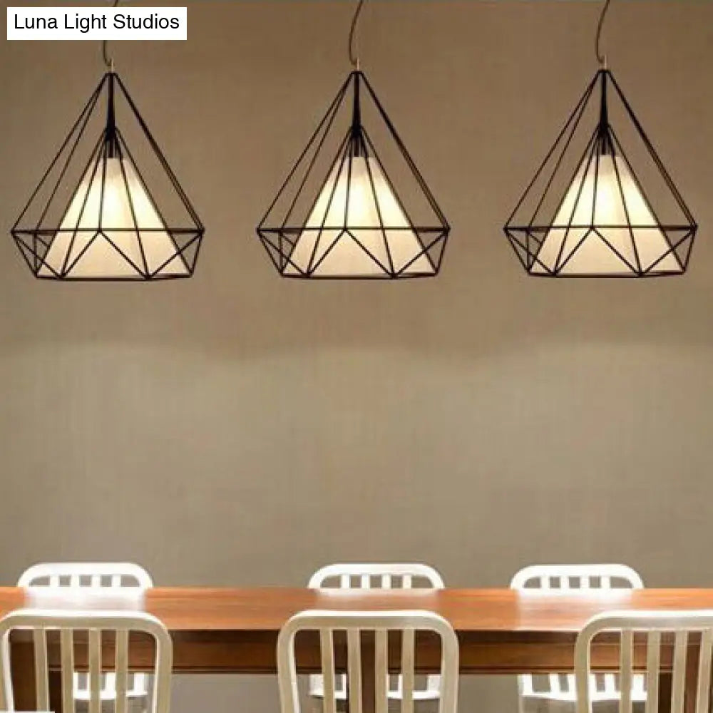 Modern Black Wire Cage Pendant with Fabric Shade - 1 Light Dining Room Lamp