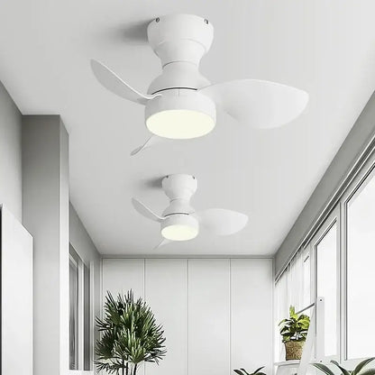 White ceiling fan with integrated light featuring sleek modern design and three smooth blades for bedroom use