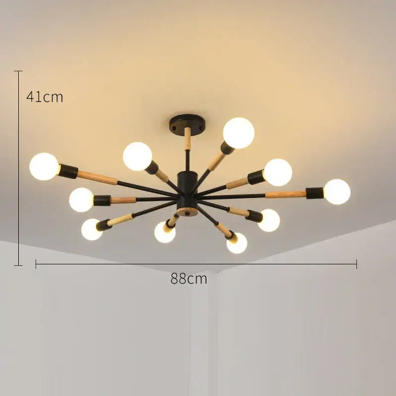 Modern black and wood led wooden ceiling light with spherical bulbs for living room decorbites led wooden ceiling