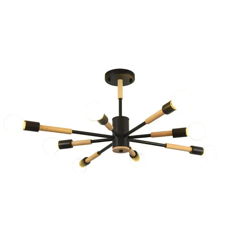 Modern black and wood led wooden ceiling light with eight arms and exposed bulbs for living room decorbites led wooden ceiling