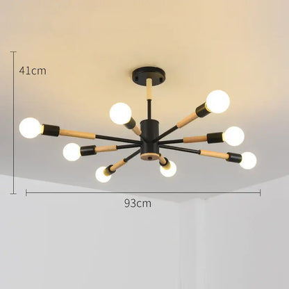 Modern black and wood decorbites led wooden ceiling light with eight exposed bulbs for living room ceiling light decor