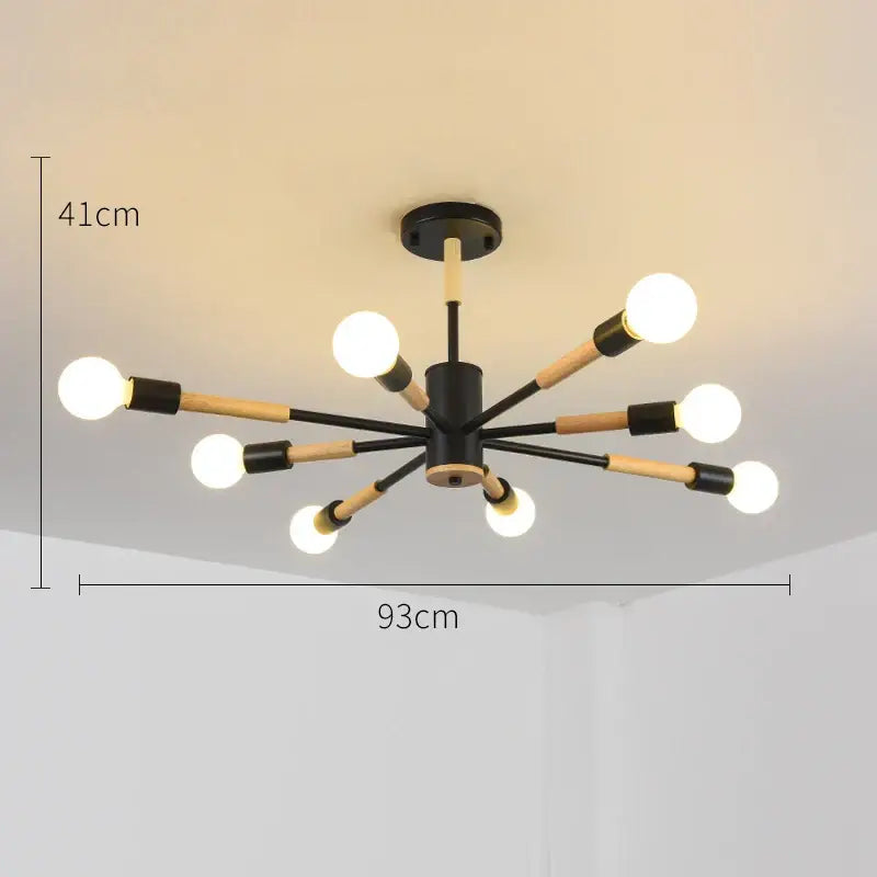 Modern black and wood decorbites led wooden ceiling light with eight exposed bulbs for living room ceiling light decor