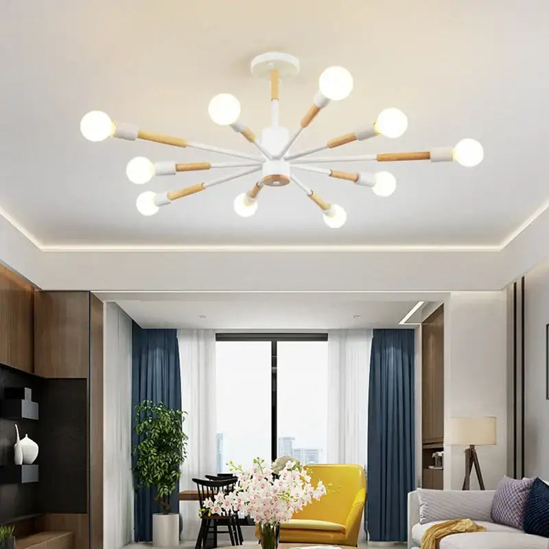 Modern white and wood-toned decorbites led wooden ceiling light with spherical bulbs for living room ceiling light decor