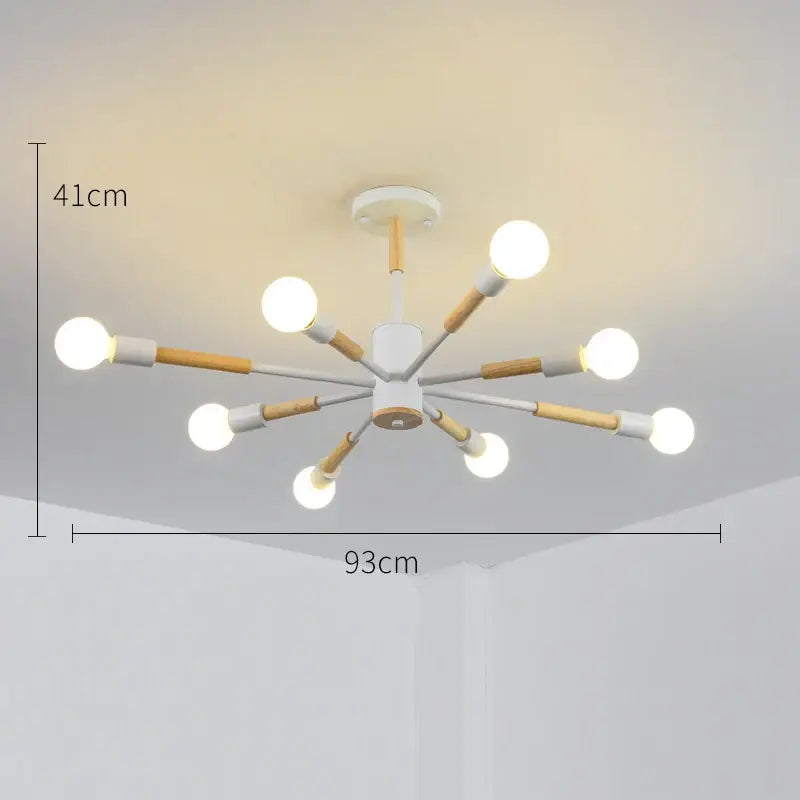 Modern black and wood led wooden ceiling light with eight spherical bulbs for living room decorbites led wooden ceiling