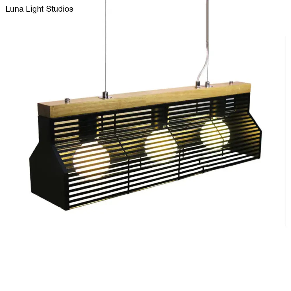 DecorBites modern black metal and wood island pendant light with three glowing bulbs for dining room lighting