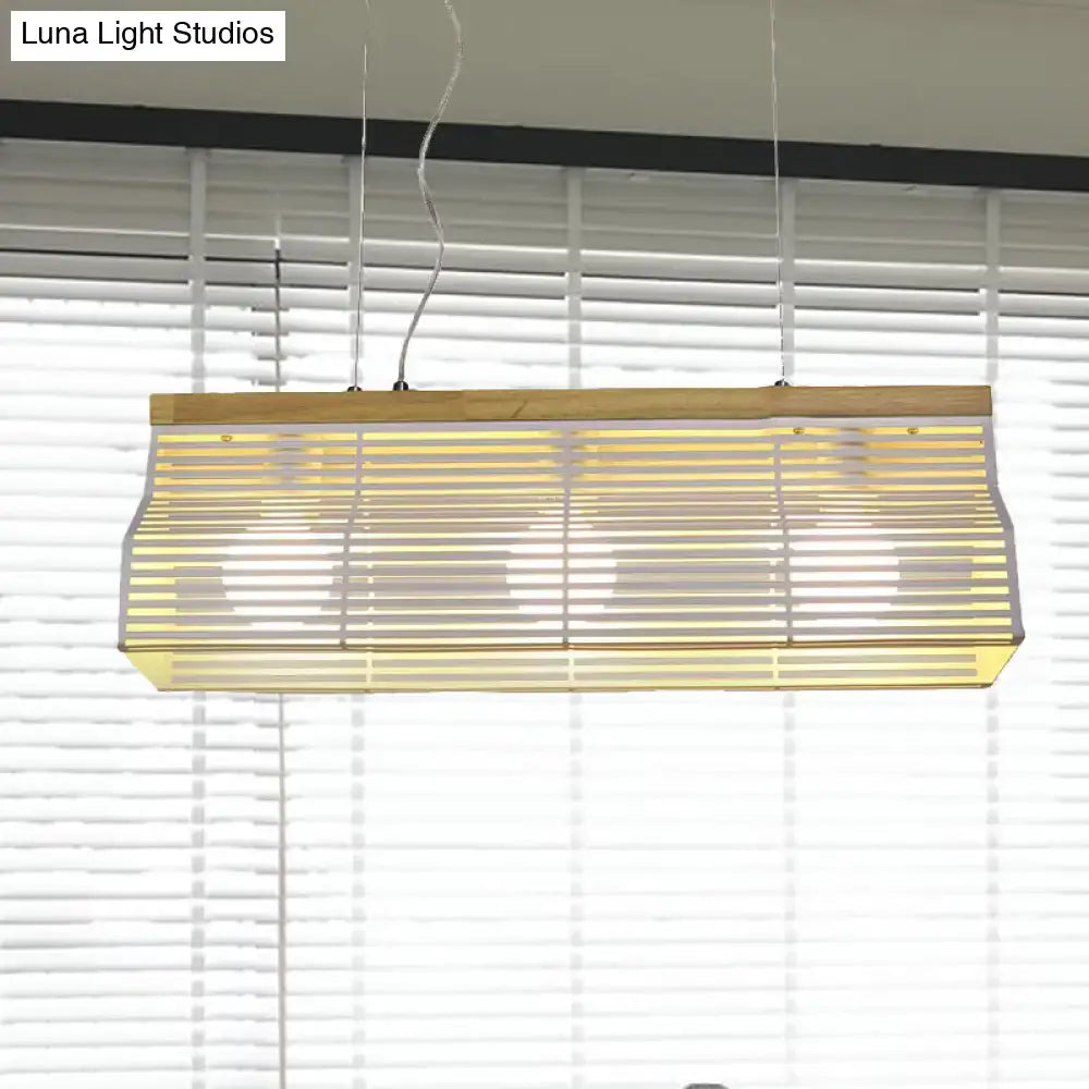 DecorBites modern black and white rectangular island pendant light with wooden frame and warm yellow illumination
