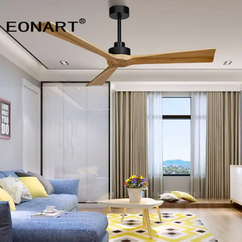 Eonart black wooden ceiling fan with three light brown wooden blades for modern living room decorbites black wooden design