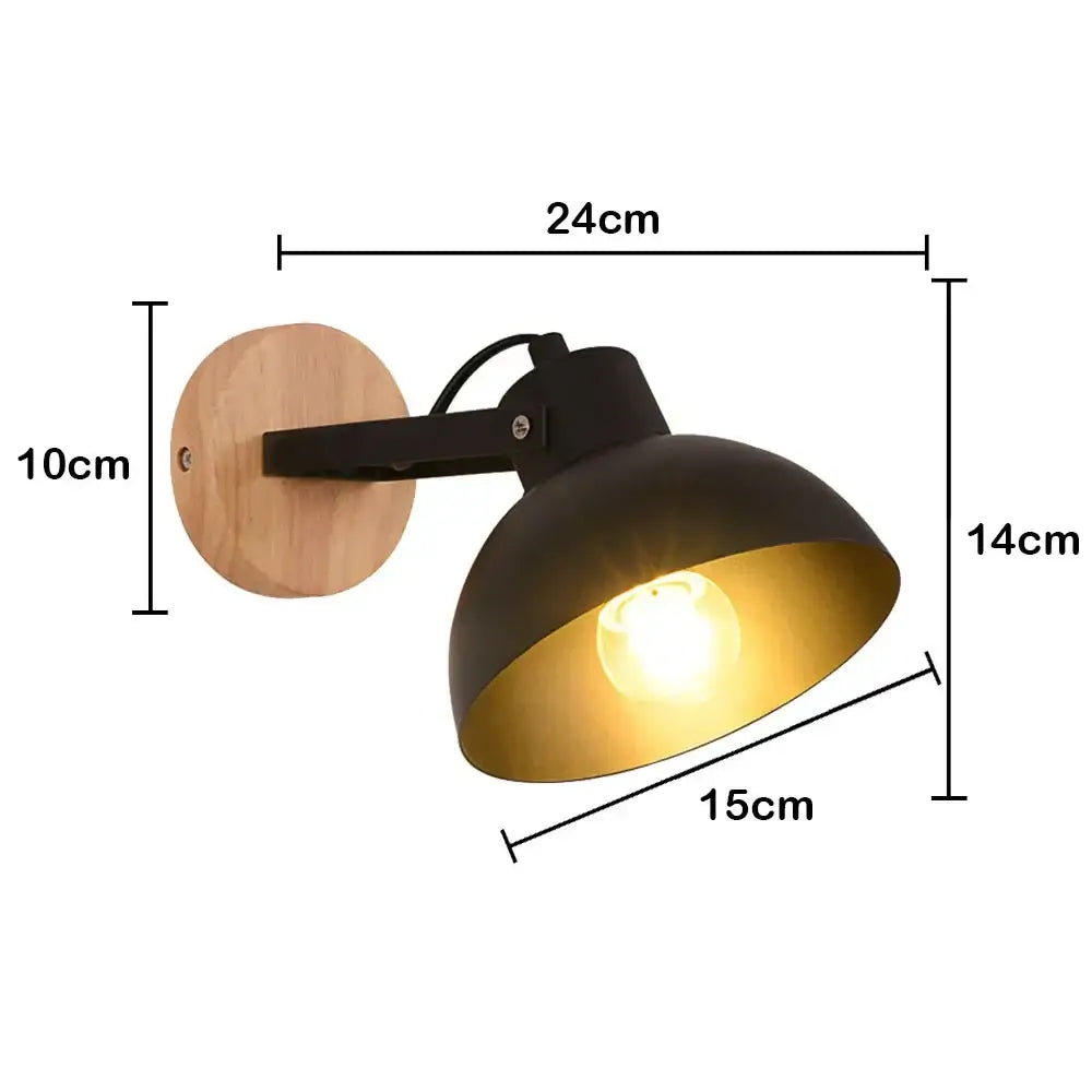 Modern black wooden wall light with black and gold industrial sconce and wooden backplate by decorbites for living room decor