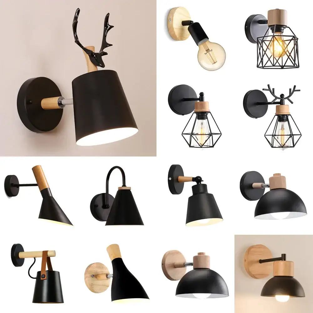 Modern black wooden wall light with matte finish and antler-shaped wooden accent for living room decorbites black wooden sconce
