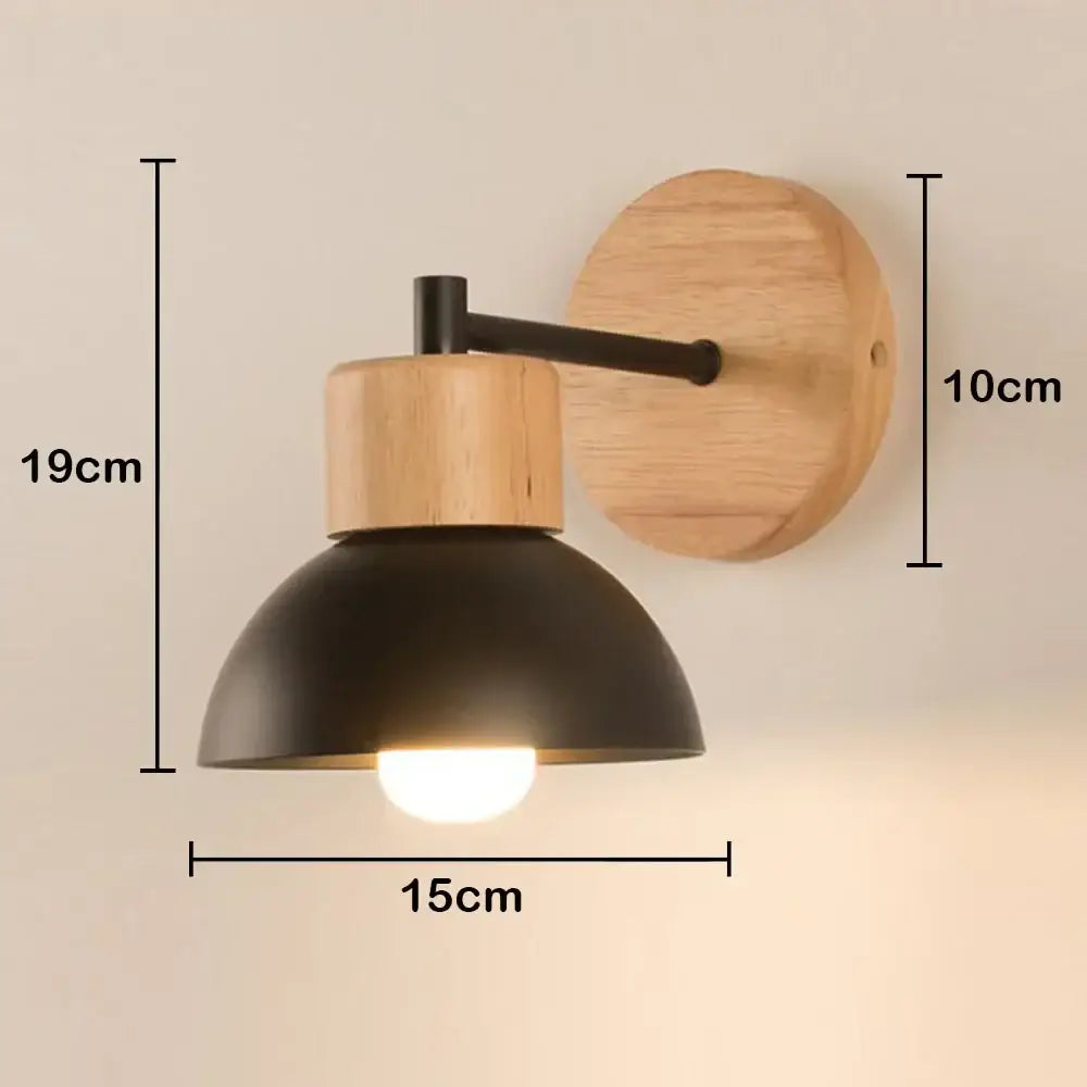 Modern black wooden wall light with matte black dome sconce and natural wood circular backplate for living room decorbites black wooden