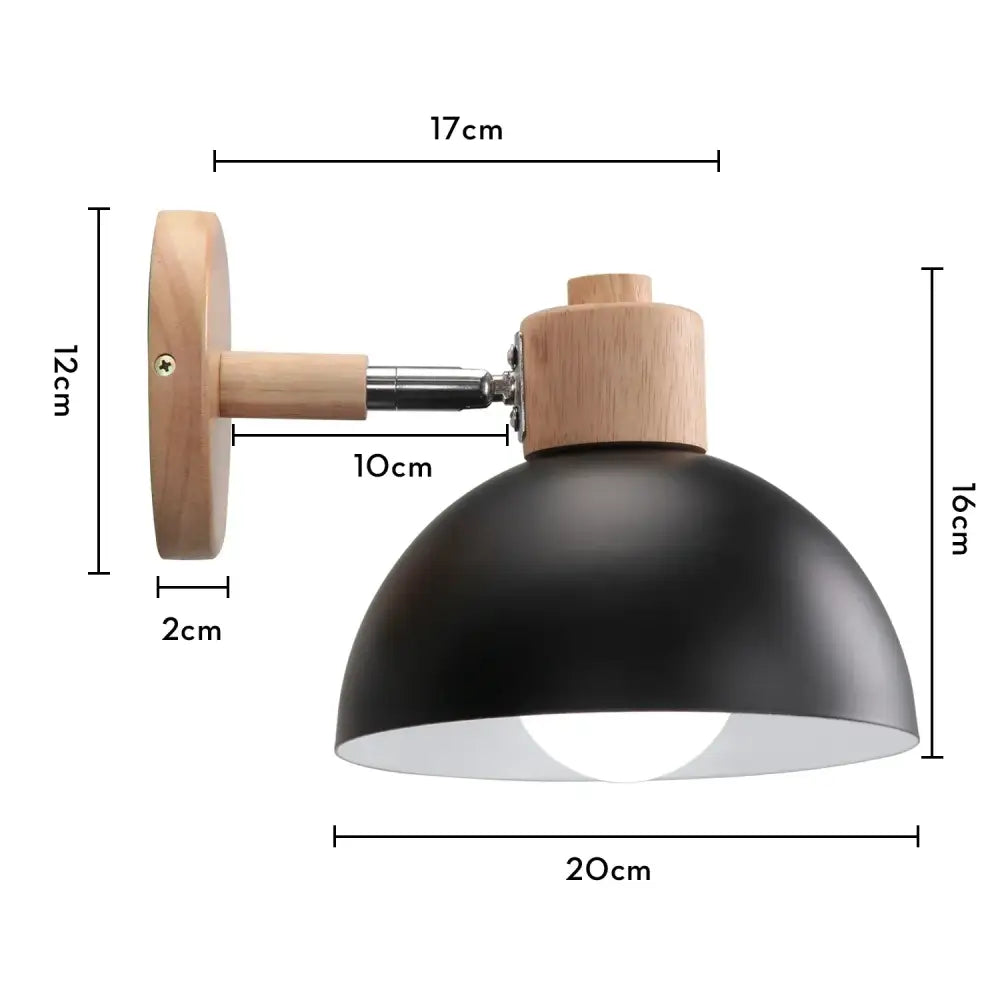 Modern black wooden wall light with a matte black dome and light wood finish arm for living room decorbites black wooden design