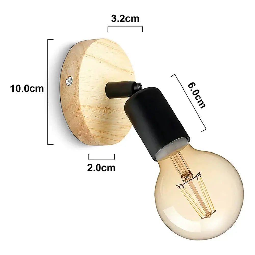 Rustic black wooden wall light decorbites with metal arm and exposed filament bulb for modern living room decor