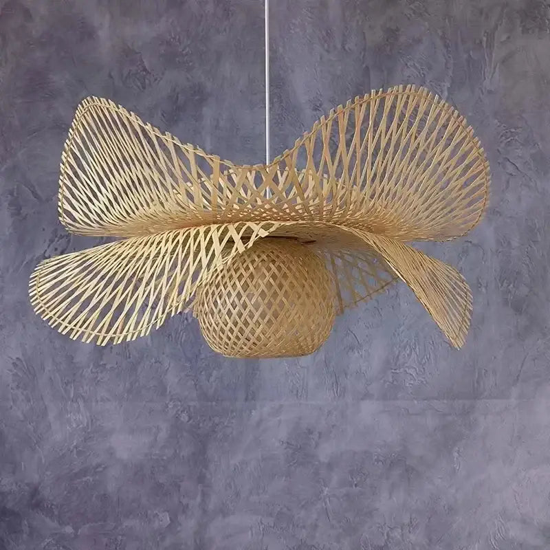 Delicate light-brown woven bamboo pendant light with butterfly design and spherical base for decorbites bamboo pendant decor