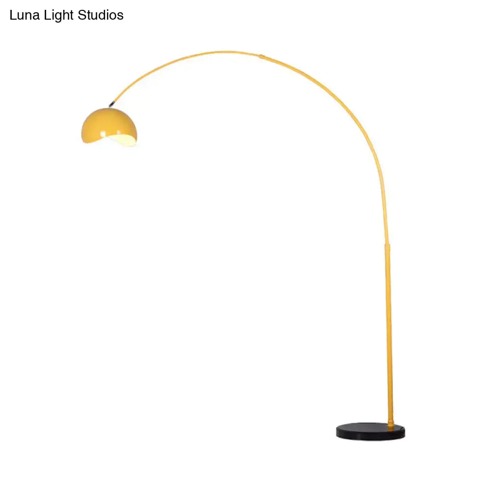 DecorBites™ modern metal fishing rod floor lamp with yellow dome shade black circular base compatible with led incandescent fluorescent 220v-240v 110v-120v