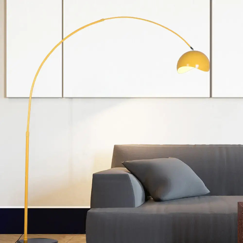 A sleek curved black yellow decorbites modern metal fishing rod floor lamp with glossy dome shade for led fluorescent use