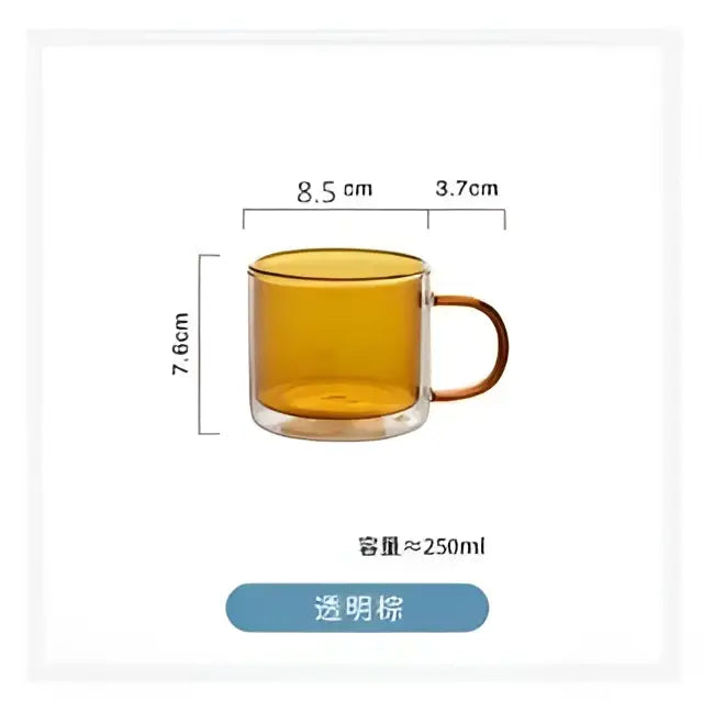 Transparent amber glass mug with handle 7.8 cm tall holding 250 ml from modern blue amber and green glass mugs set