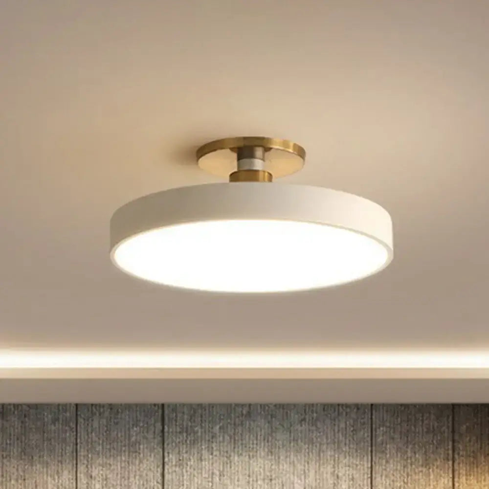 Decorbites™ nordic style round flush mount ceiling light with modern white diffuser and brass finished base