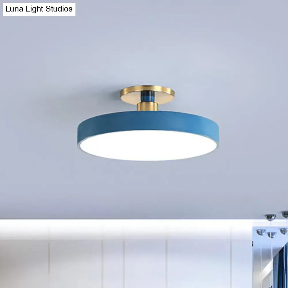 DecorBites™ nordic style modern blue round flush mount ceiling light with gold-toned mounting base and led design