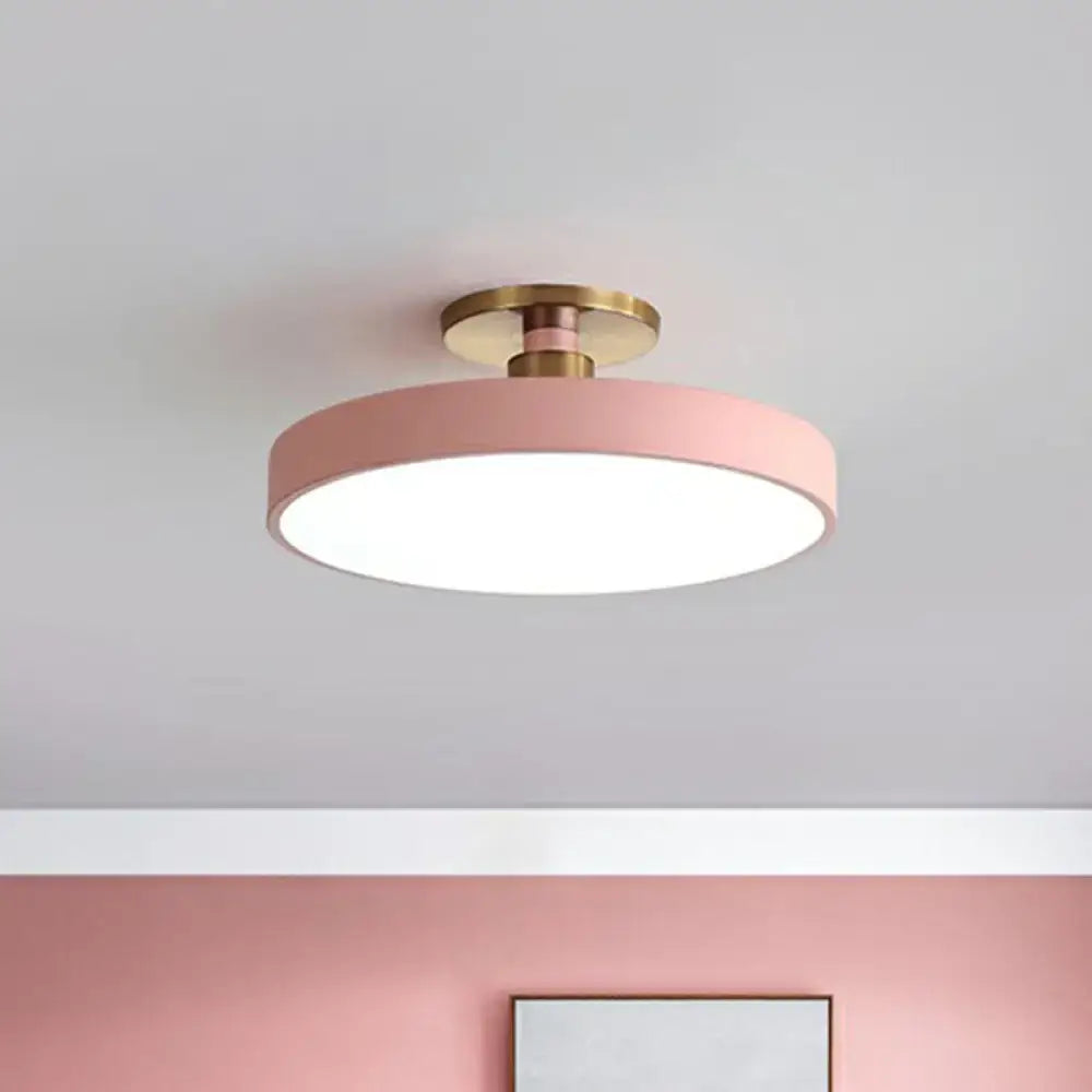 DecorBites™ nordic style pink round flush mount ceiling light with brass finish and sleek modern design