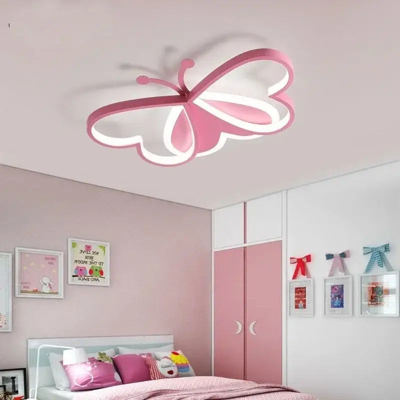 Modern blue butterfly ceiling light with illuminated pink wings featuring sleek decorbites butterfly ceiling design