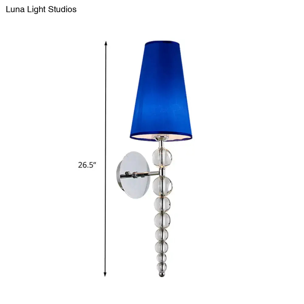 A modern blue and chrome crystal bead sconce light with a fabric shade for living room 220v-240v 110v-120v use