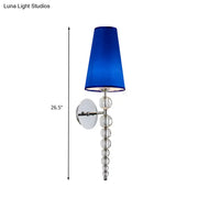 A modern blue and chrome crystal bead sconce light with a fabric shade for living room 220v-240v 110v-120v use