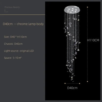 Modern chrome butterfly crystal chandelier with circular housing and white bird ornaments for staircase decorbites butterfly crystal