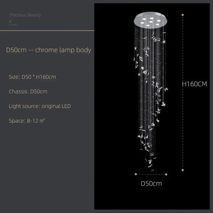 Modern blue and clear butterfly crystal chandelier with chrome finish and cascading bird-shaped strands from decorbites butterfly crystal collection