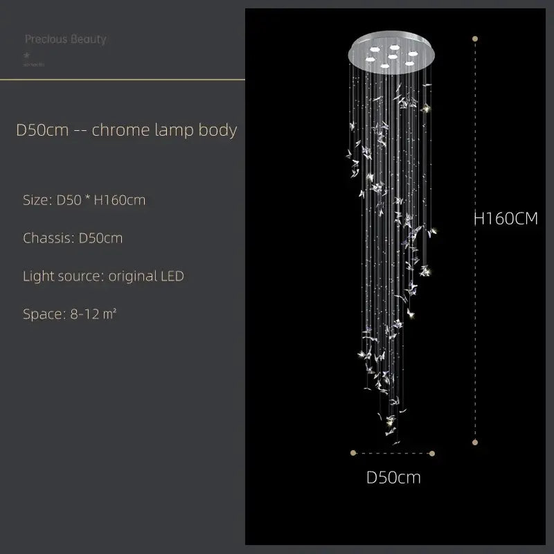 Modern blue and clear butterfly crystal chandelier with chrome finish and cascading bird-shaped strands from decorbites butterfly crystal collection