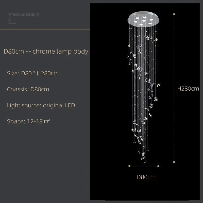 Modern blue and clear butterfly crystal chandelier with chrome circular housing and cascading strands for staircase decorbites butterfly crystal