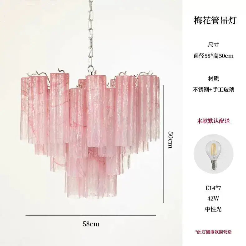 Modern blue and clear decorbites colorized glass led chandelier with pink marble-effect glass and stainless steel chain suspension